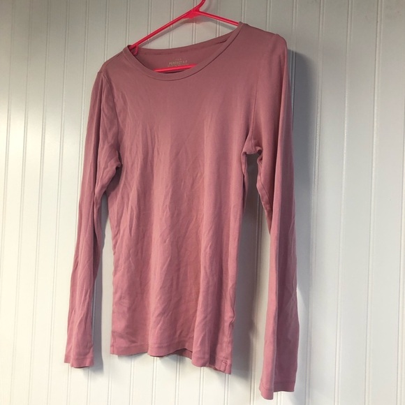 J Crew Perfect Fit Women's Pink Long Sleeve Top Crewneck Solid Large Cotton - Picture 2 of 4